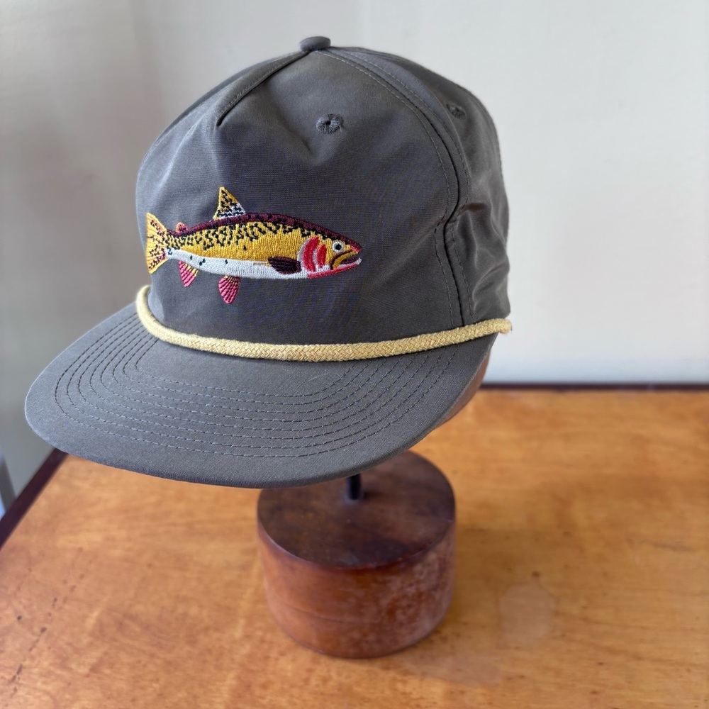 Trailwaters LNC fish, salmon, trout green embroidered rope, trucker cap Hat